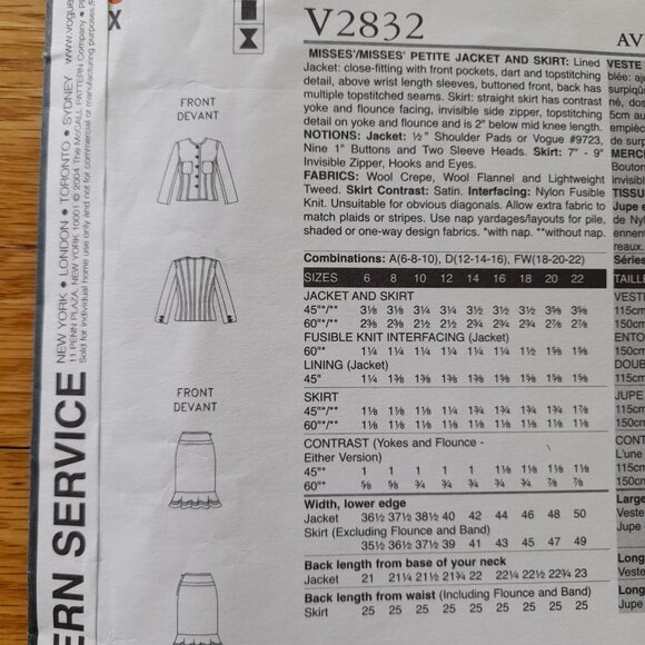 Jacket and Skirt Sewing Pattern Vogue 2832 Size 12-16 UNCUT Vintage 2000s - Picture 7 of 10
